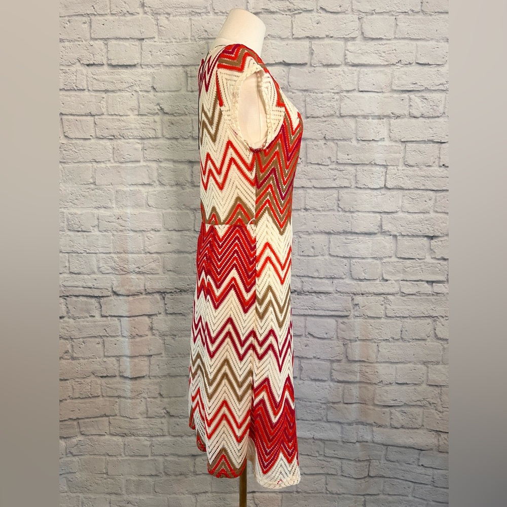 Sharagano Crochet Midi Dress Chevron Red Cream Italy Coastal Travel Vacay Boho - Picture 11 of 15